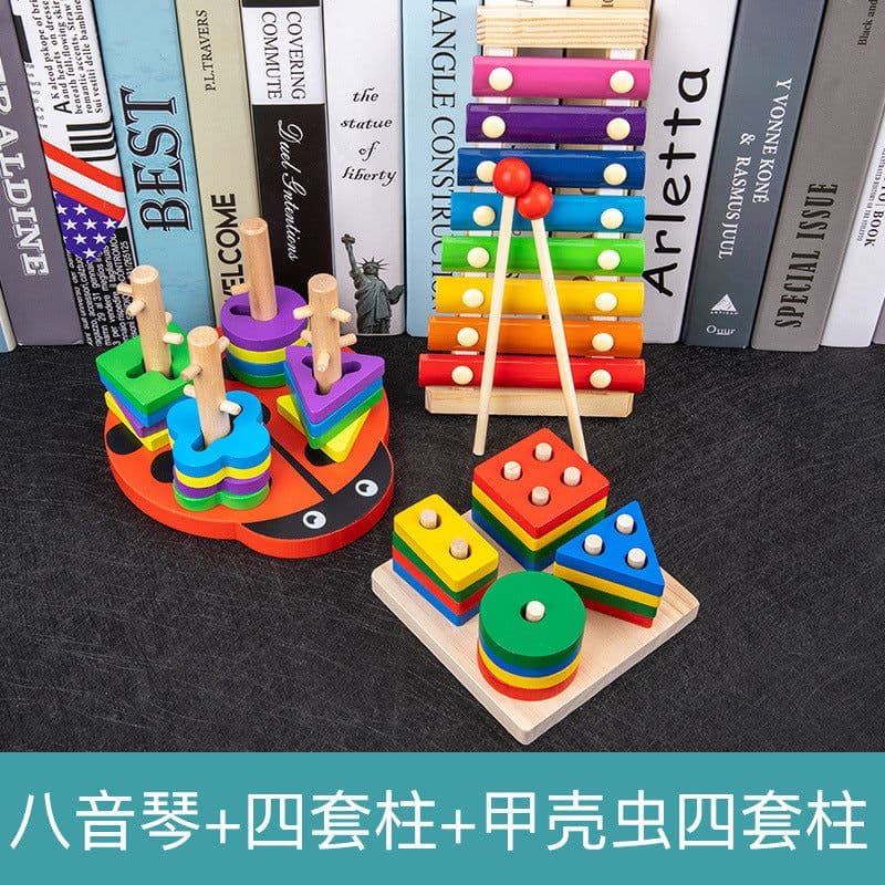 image-Wooden Rainbow Tower Stacking Toy Set for Infants Ages 0-3