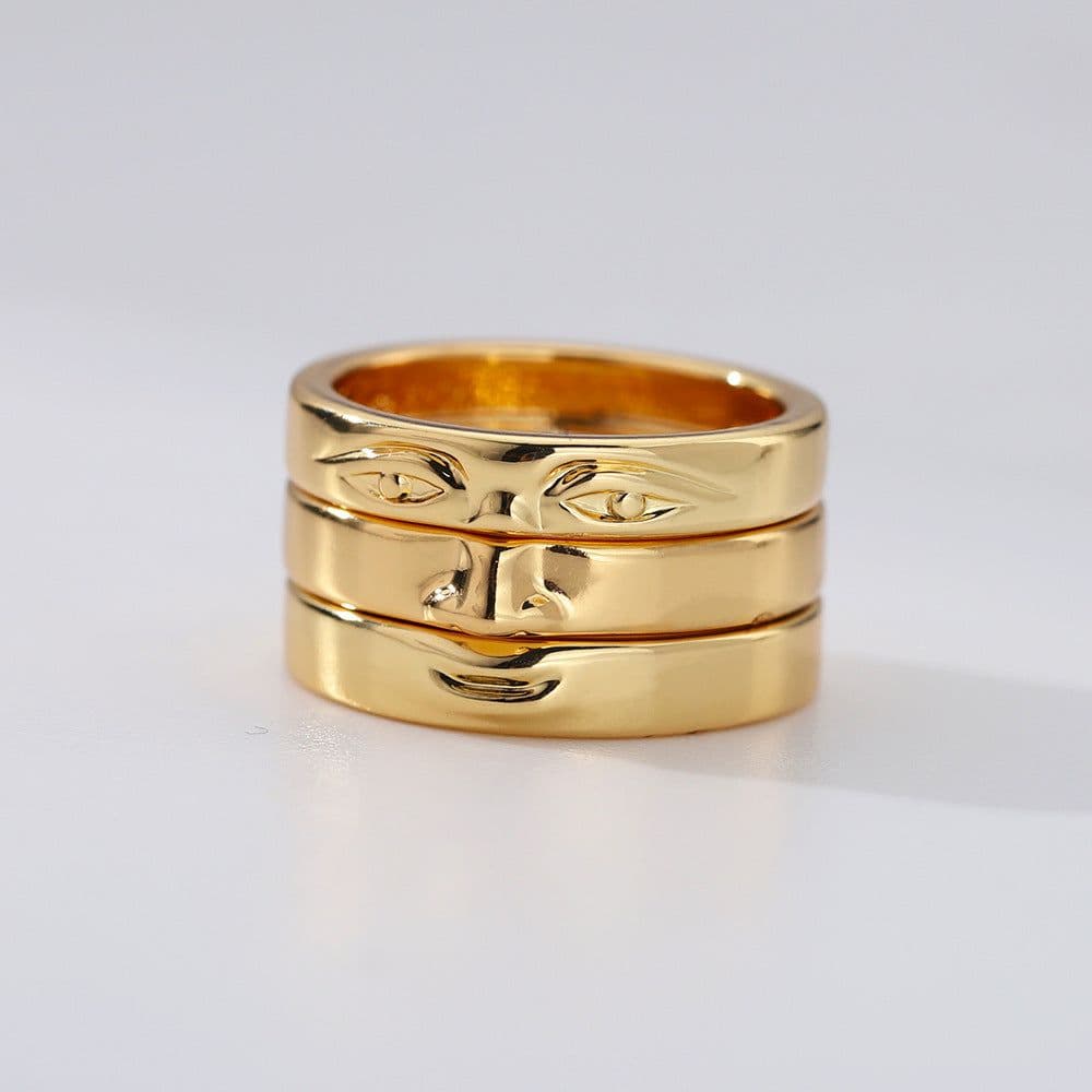 image-European American Smiley Face Ring Gold-Plated Copper Punk Style