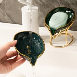 image-Wall-Mounted Soap Dish with Drain and Cover - Black Ceramic