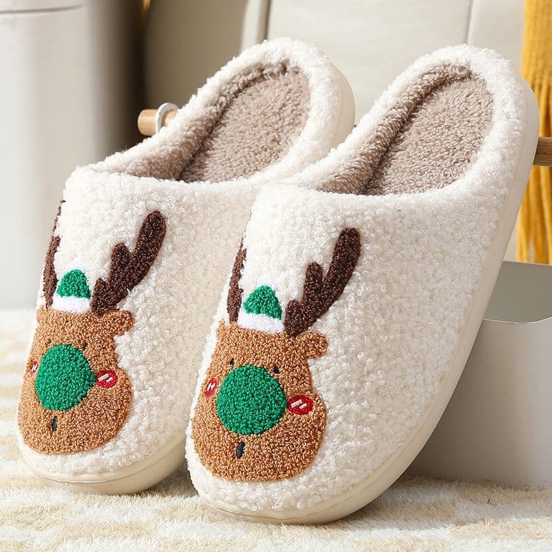 image-Elk Cotton Slippers Winter Warm Plush Totem