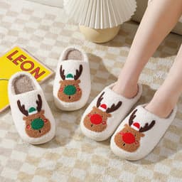 image-Elk Cotton Slippers Winter Warm Plush Totem