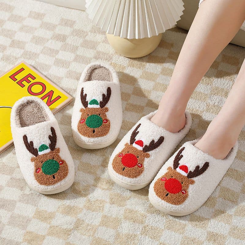 image-Elk Cotton Slippers Winter Warm Plush Totem