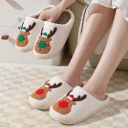 image-Elk Cotton Slippers Winter Warm Plush Totem