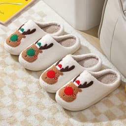 image-Elk Cotton Slippers Winter Warm Plush Totem