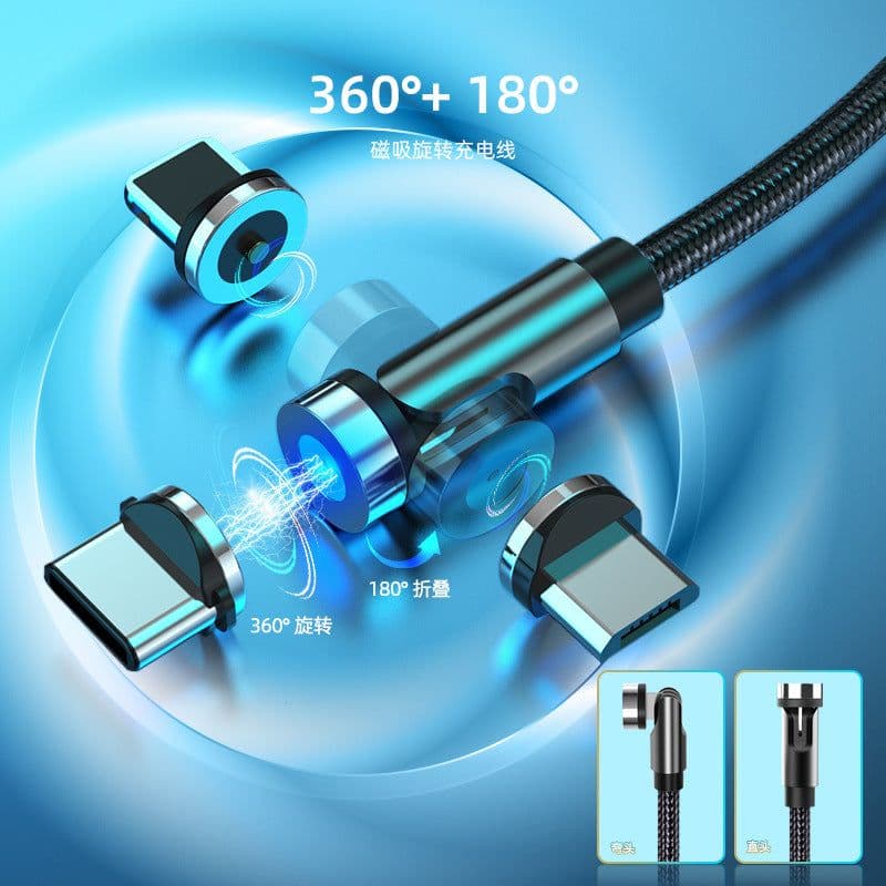 image-3-in-1 Magnetic Charging Cable 540° Rotating USB Type-C 1m