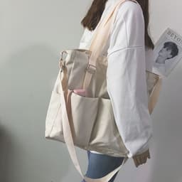 image-Canvas Tote Bag Large Capacity Waterproof Shoulder Messenger School Bag