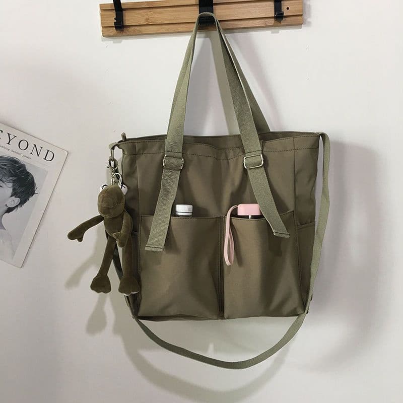 image-Canvas Tote Bag Large Capacity Waterproof Shoulder Messenger School Bag