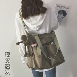 image-Canvas Tote Bag Large Capacity Waterproof Shoulder Messenger School Bag
