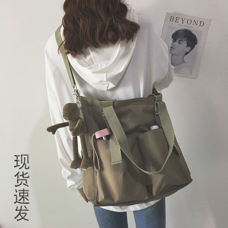 image-Canvas Tote Bag Large Capacity Waterproof Shoulder Messenger School Bag