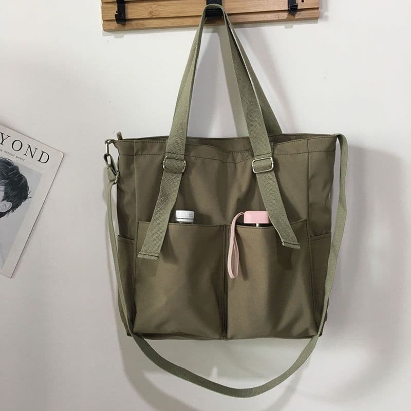 image-Canvas Tote Bag Large Capacity Waterproof Shoulder Messenger School Bag