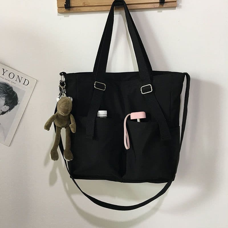 image-Canvas Tote Bag Large Capacity Waterproof Shoulder Messenger School Bag