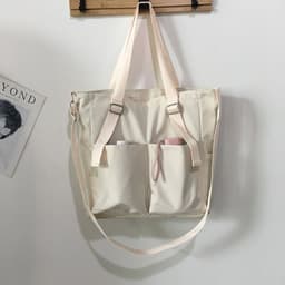 image-Canvas Tote Bag Large Capacity Waterproof Shoulder Messenger School Bag