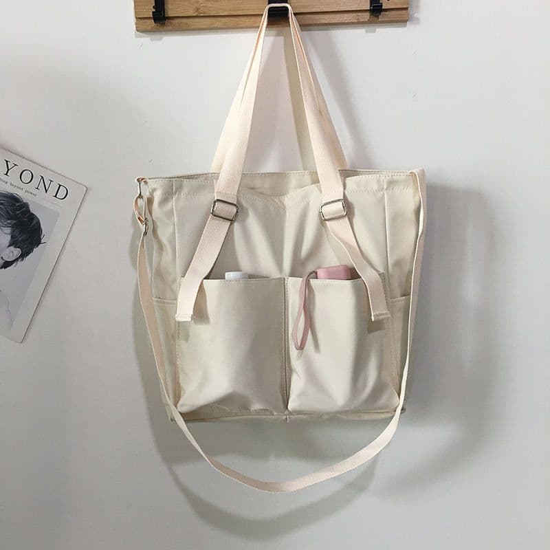 image-Canvas Tote Bag Large Capacity Waterproof Shoulder Messenger School Bag