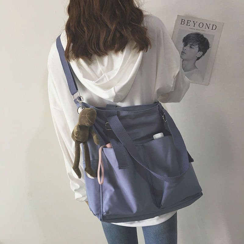 image-Canvas Tote Bag Large Capacity Waterproof Shoulder Messenger School Bag