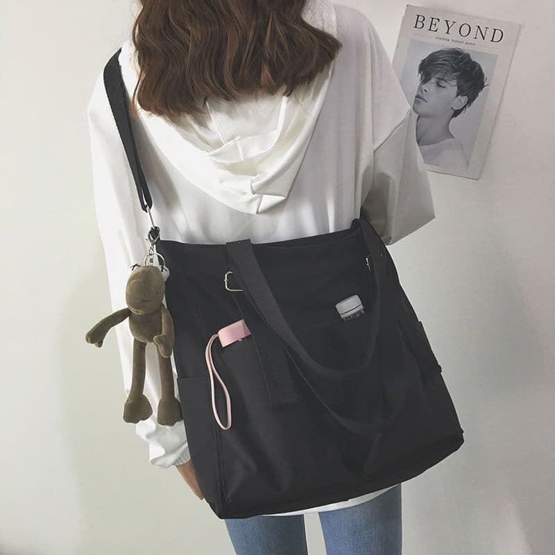 image-Canvas Tote Bag Large Capacity Waterproof Shoulder Messenger School Bag