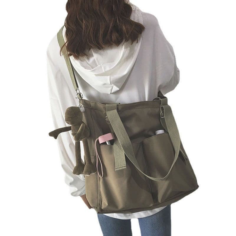 image-Canvas Tote Bag Large Capacity Waterproof Shoulder Messenger School Bag
