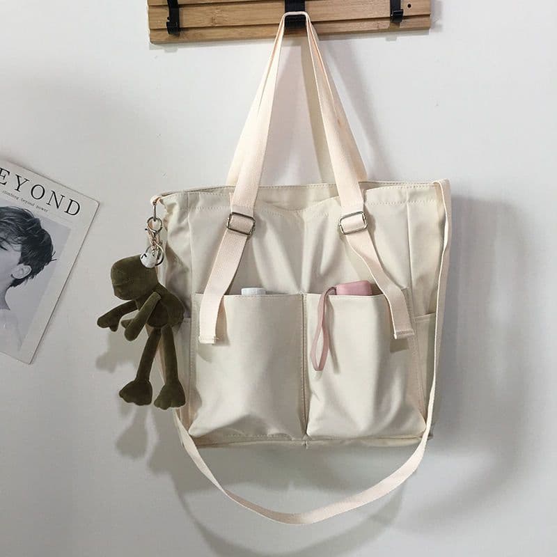 image-Canvas Tote Bag Large Capacity Waterproof Shoulder Messenger School Bag