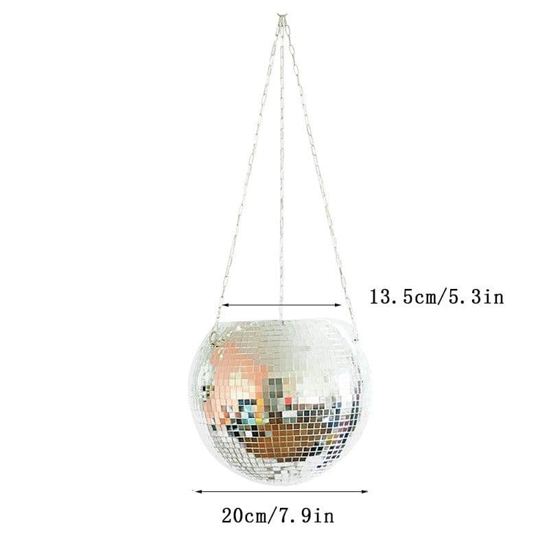 image-Mirror Disco Ball Hanging Planter Pot 25cm Indoor Gardening Basket