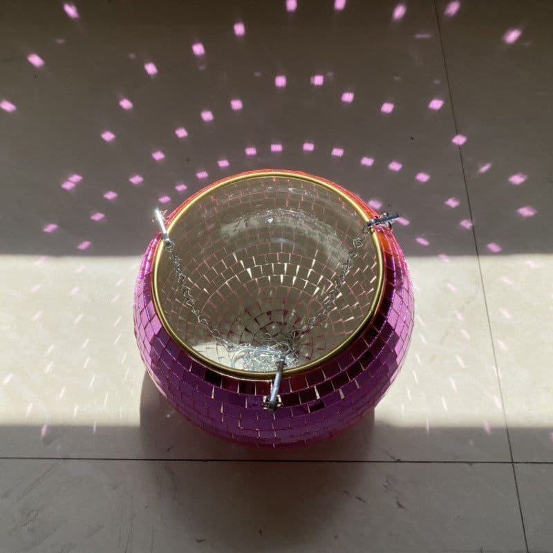 image-Mirror Disco Ball Hanging Planter Pot 25cm Indoor Gardening Basket