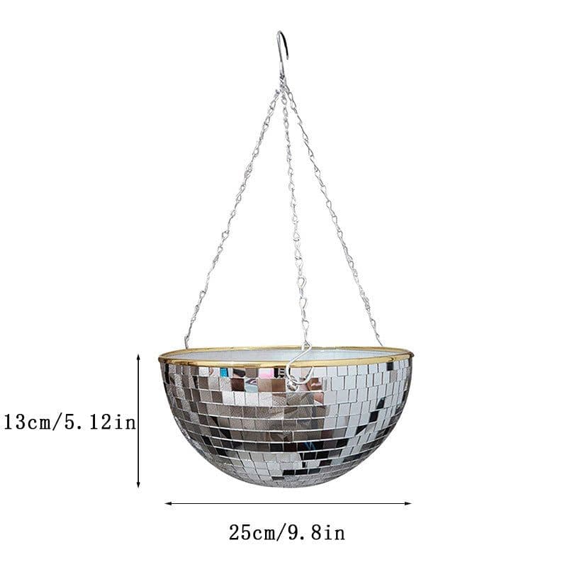 image-Mirror Disco Ball Hanging Planter Pot 25cm Indoor Gardening Basket