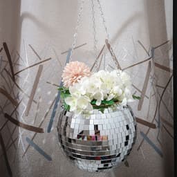 image-Mirror Disco Ball Hanging Planter Pot 25cm Indoor Gardening Basket