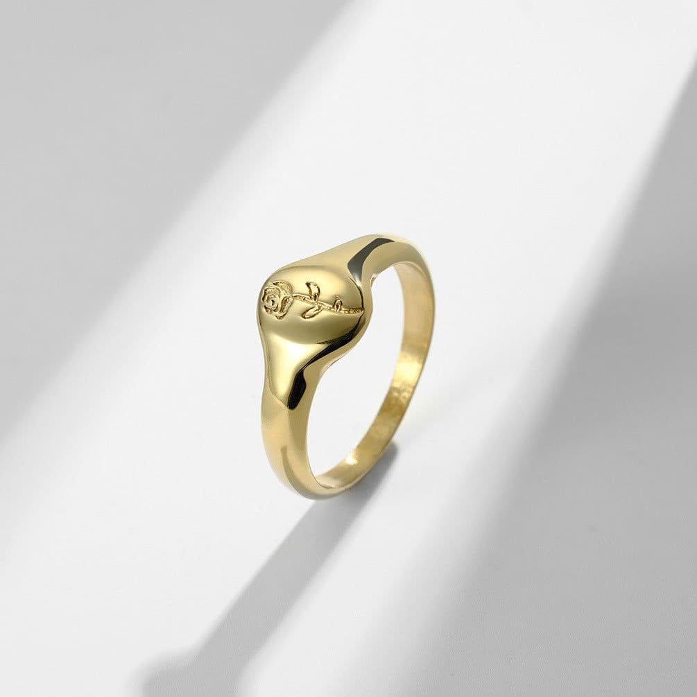 image-Rose Gold Titanium Steel Flower Geometric Ring Women's Jewelry JZ553