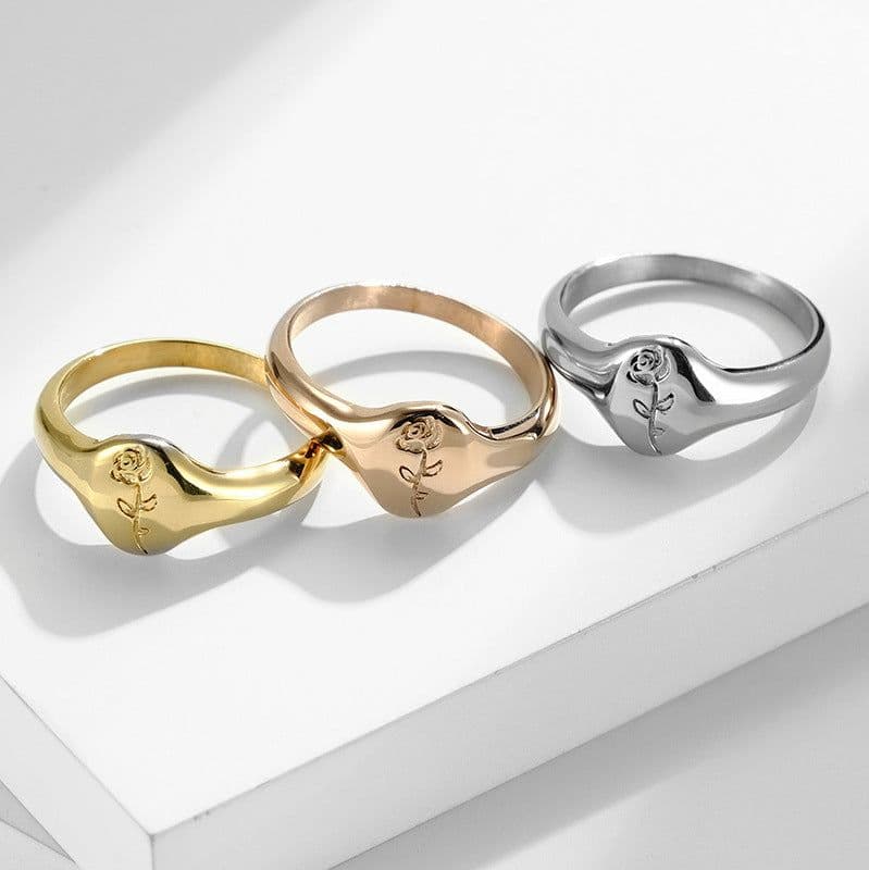 image-Rose Gold Titanium Steel Flower Geometric Ring Women's Jewelry JZ553