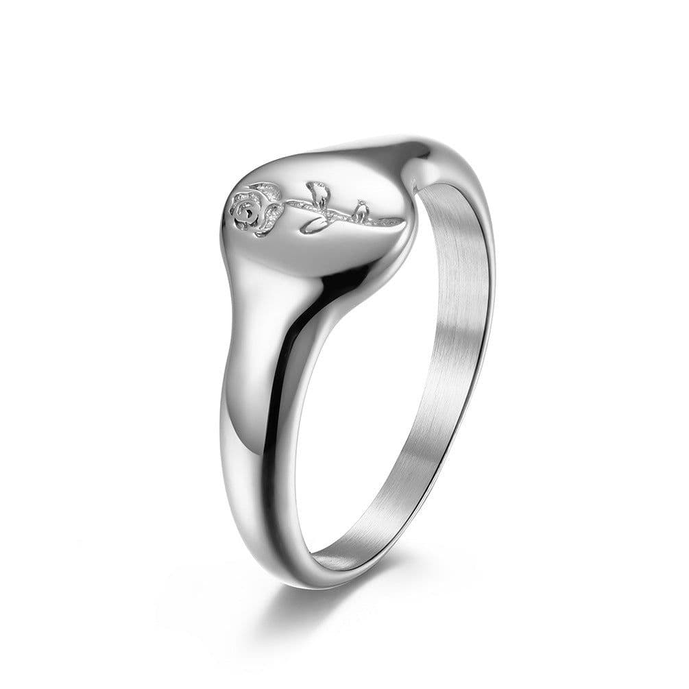image-Rose Gold Titanium Steel Flower Geometric Ring Women's Jewelry JZ553