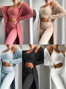 image-Sexy V-Neck Plush Vest and Trousers Three-Piece Set Women