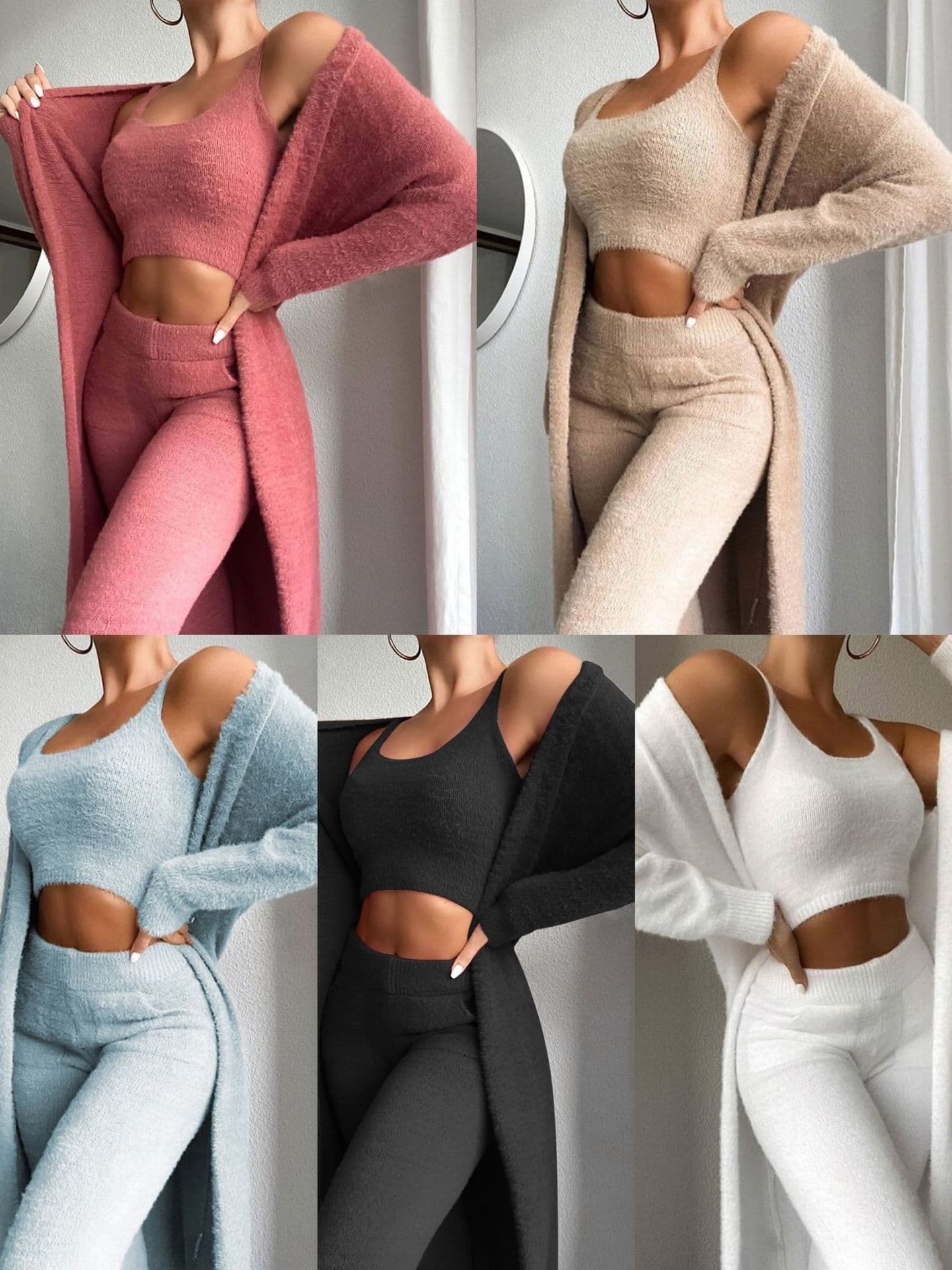 image-Sexy V-Neck Plush Vest and Trousers Three-Piece Set Women