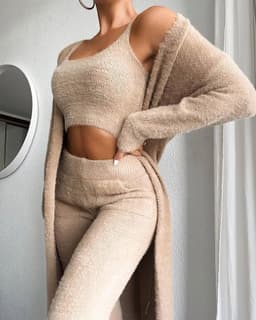 image-Sexy V-Neck Plush Vest and Trousers Three-Piece Set Women