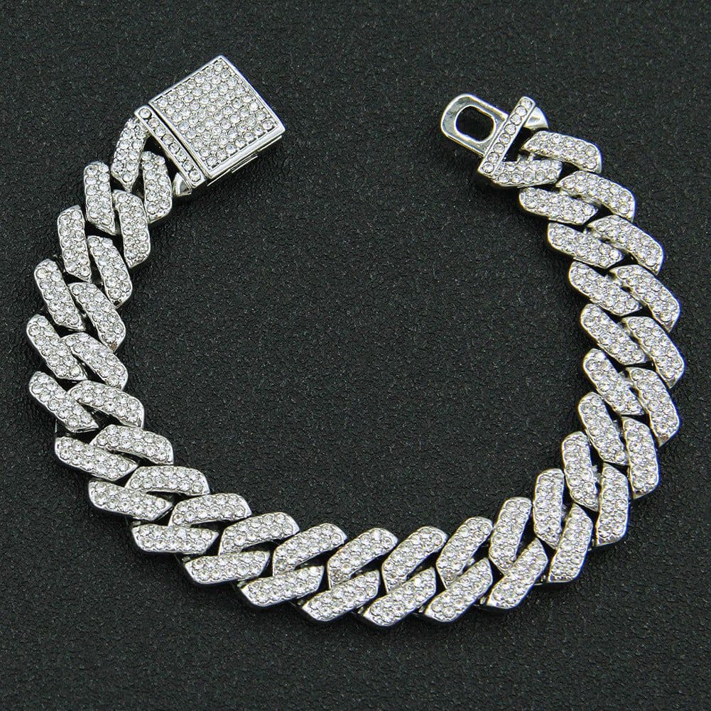 image-Men's Silver Cuban Chain Necklace 24 inch Hip Hop Geometric