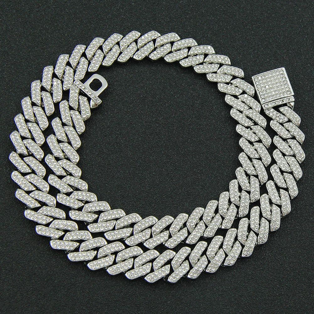 image-Men's Silver Cuban Chain Necklace 24 inch Hip Hop Geometric