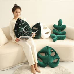 image-Green Leaves Monstera Pillow 40x40cm Velvet Plant Cushion