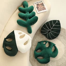 image-Green Leaves Monstera Pillow 40x40cm Velvet Plant Cushion