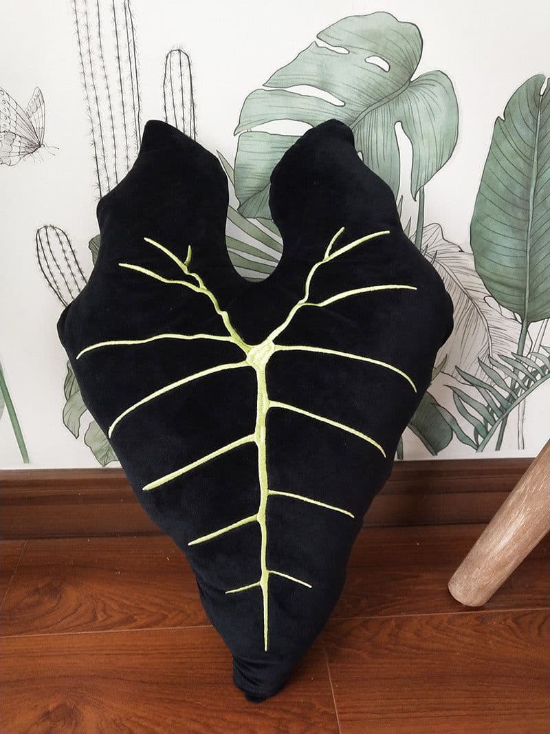 image-Green Leaves Monstera Pillow 40x40cm Velvet Plant Cushion