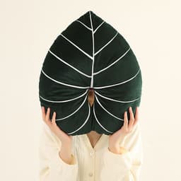 image-Green Leaves Monstera Pillow 40x40cm Velvet Plant Cushion