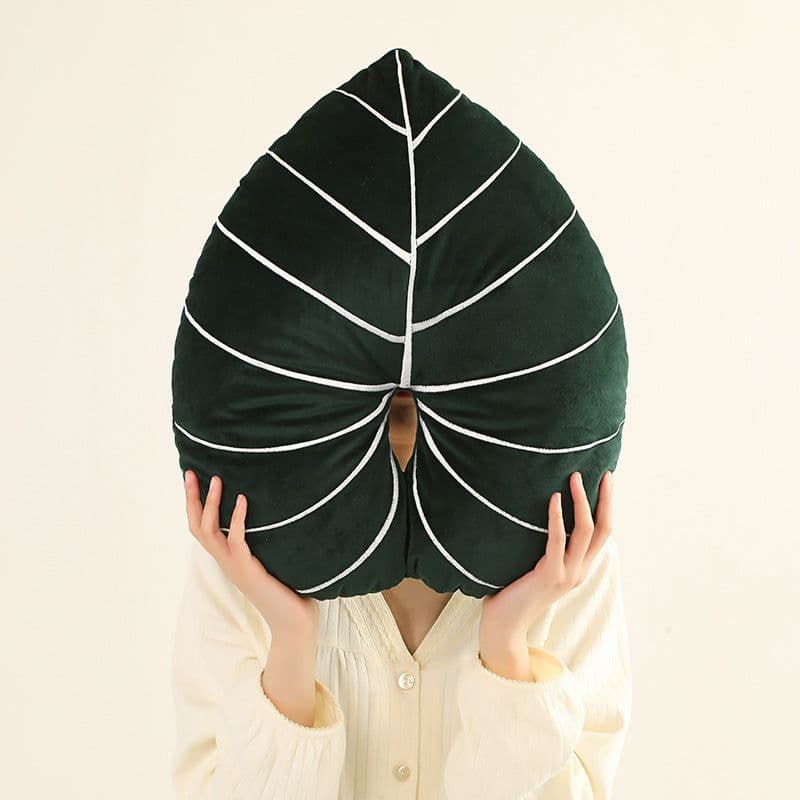image-Green Leaves Monstera Pillow 40x40cm Velvet Plant Cushion