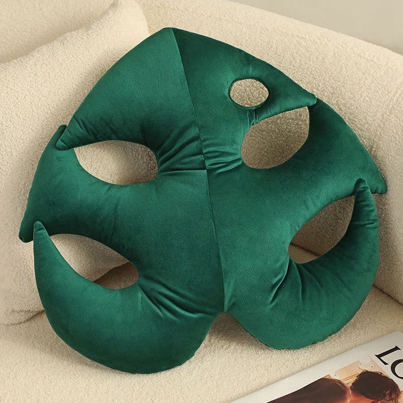image-Green Leaves Monstera Pillow 40x40cm Velvet Plant Cushion