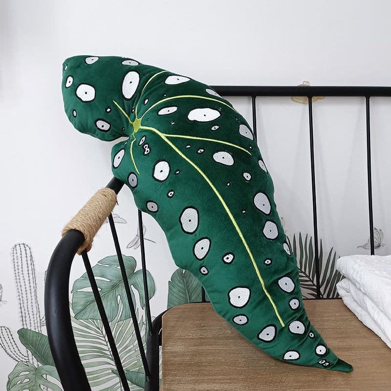 image-Green Leaves Monstera Pillow 40x40cm Velvet Plant Cushion