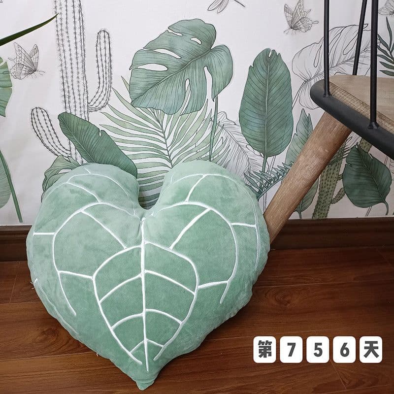 image-Green Leaves Monstera Pillow 40x40cm Velvet Plant Cushion