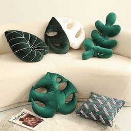image-Green Leaves Monstera Pillow 40x40cm Velvet Plant Cushion