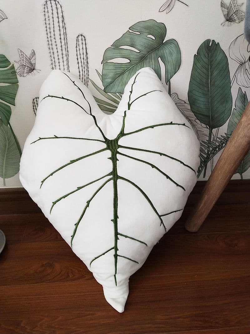 image-Green Leaves Monstera Pillow 40x40cm Velvet Plant Cushion