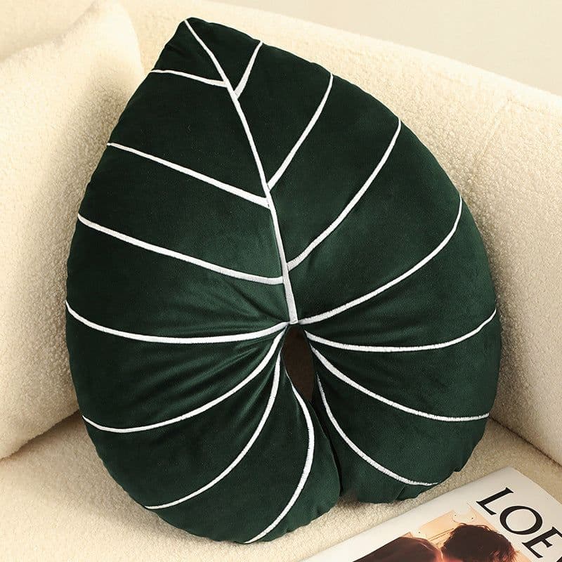 image-Green Leaves Monstera Pillow 40x40cm Velvet Plant Cushion