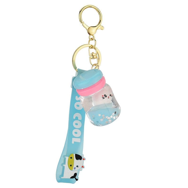 image-Acrylic Liquid Quicksand Cat Keychain Bottle Pendant