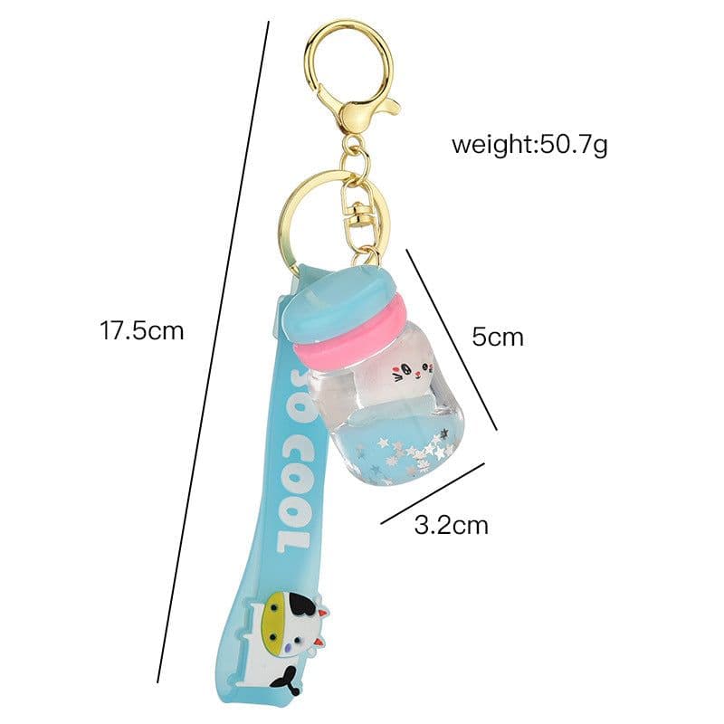 image-Acrylic Liquid Quicksand Cat Keychain Bottle Pendant
