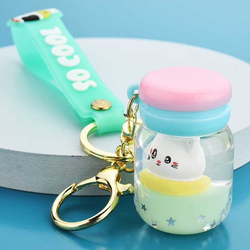 image-Acrylic Liquid Quicksand Cat Keychain Bottle Pendant