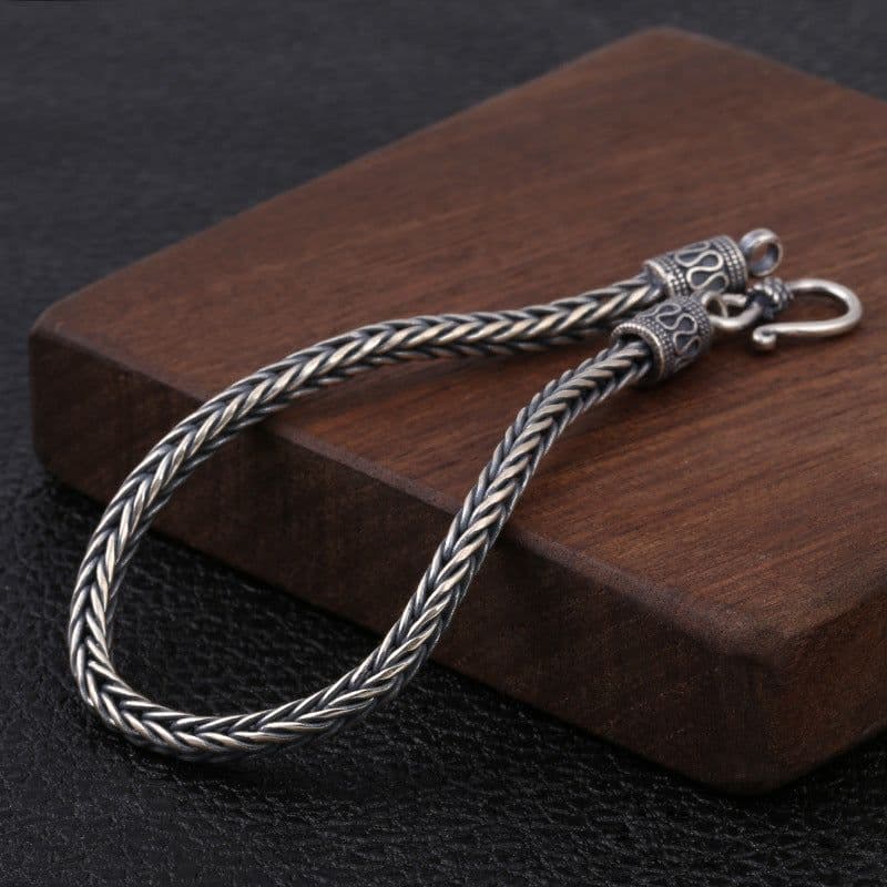 image-S925 Sterling Silver Twist Braided Square Bracelet Men's Thai Silver