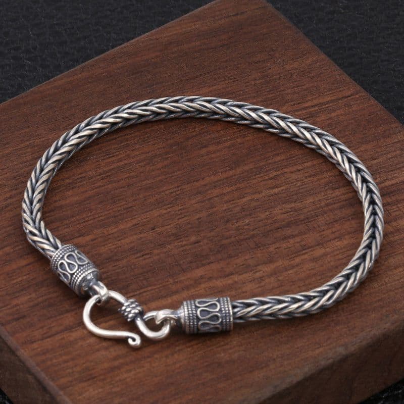 image-S925 Sterling Silver Twist Braided Square Bracelet Men's Thai Silver