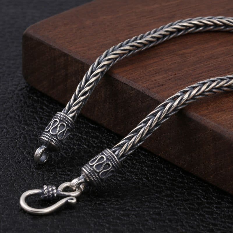 image-S925 Sterling Silver Twist Braided Square Bracelet Men's Thai Silver